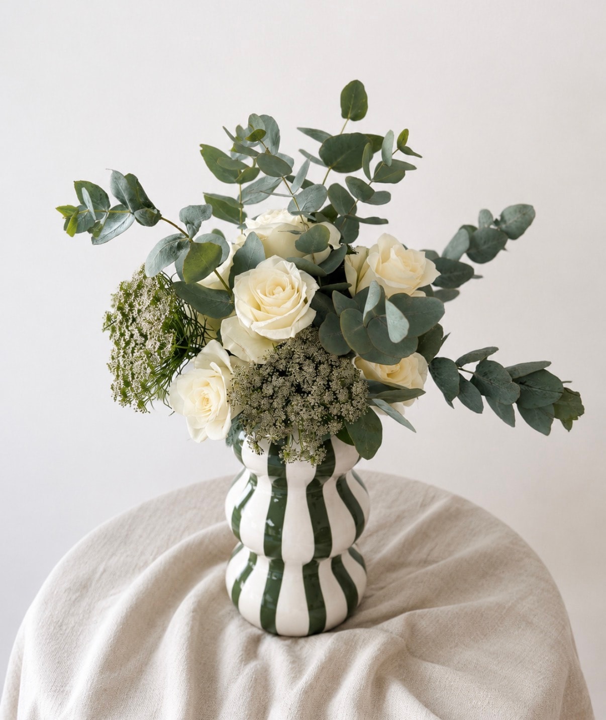 Sweet size bouquet — white roses and eucalyptus